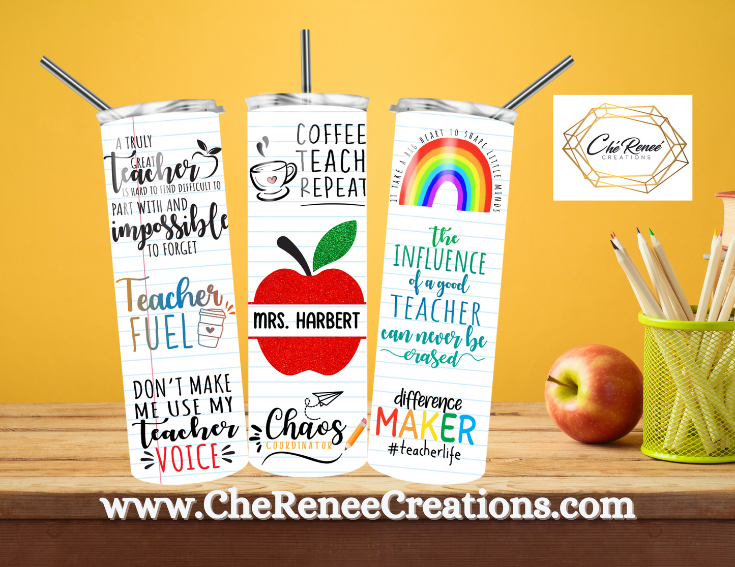Coffee Teach Repeat Multi Sayings 20 oz Tumbler with Name Customizable with Teacher Name