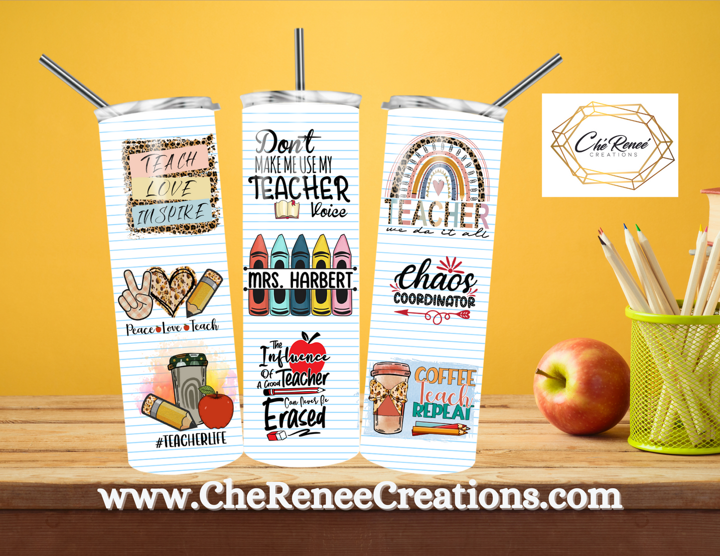 Don't Make Me Use My Teacher Voice & Multi Sayings 20 oz Tumbler Customized with Name