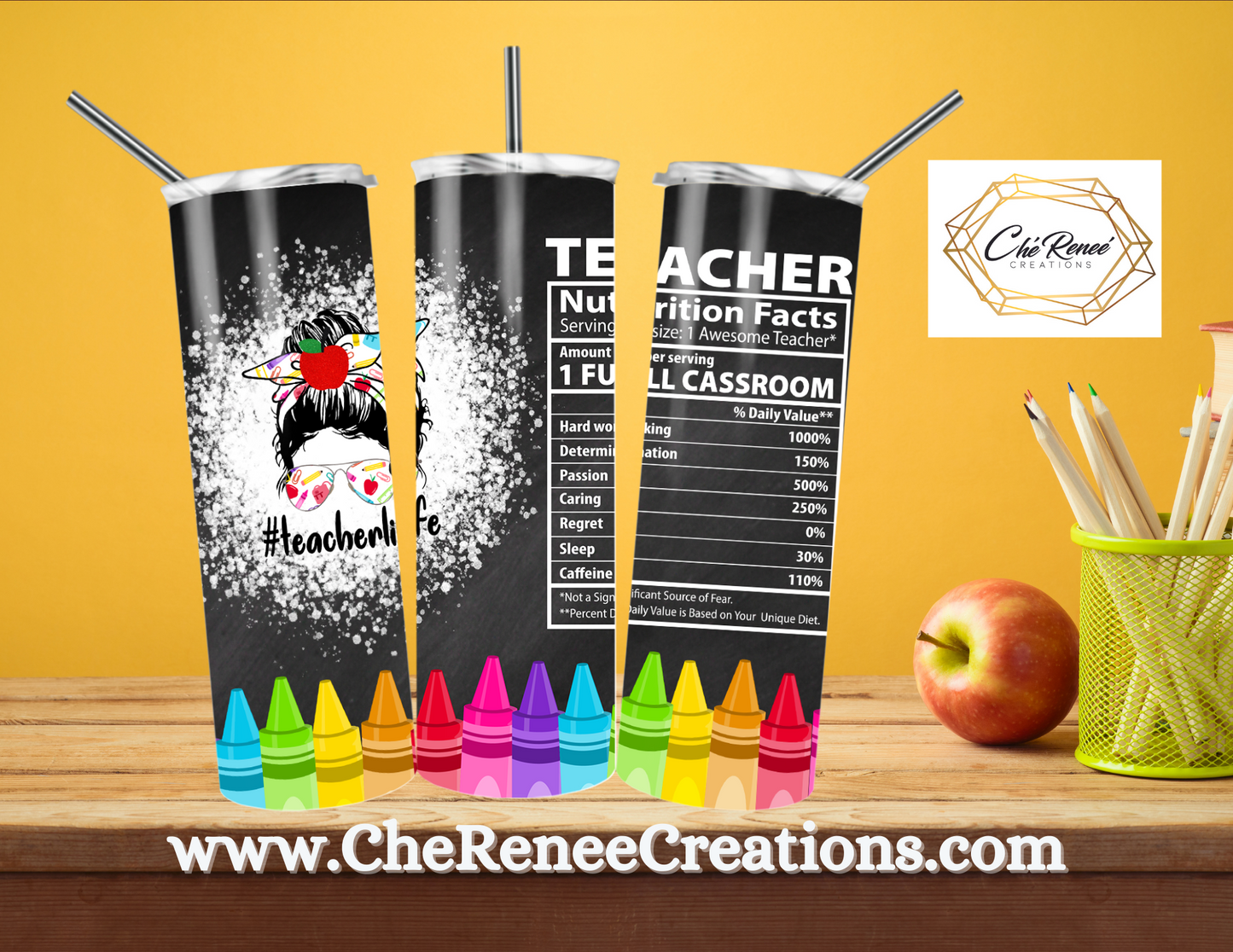 #TeacherLife with Crayons 20oz Tumbler
